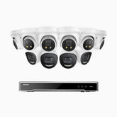 H800X - 4K 16 Kanal PoE Überwachungskamera-Set mit 4 Bullet Kameras & 6 Turm Kameras, 1/1.8'' BSI Sensor, f/1.6 Aperture (0.003 Lux), alarmierung mit sirene und blitzlicht, 2CH 4K-Dekodierungsfunktion, personen- und fahrzeugerkennung, perimeterschutz